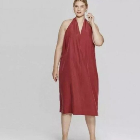 Prologue V-Neck Sleeveless A-Line Dress Red Maroon Rust Twist Back 3X! - Picture 1 of 3